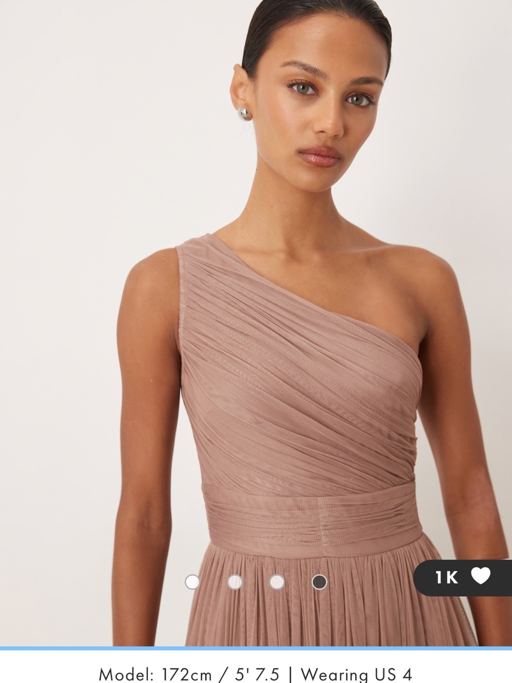 Lace & Beads Bridesmaid one-shoulder tulle maxi dress in Taupe. Runs small